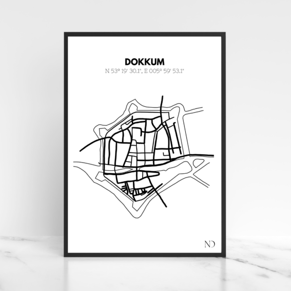 Dokkum plattegrond A4 lijst lineart